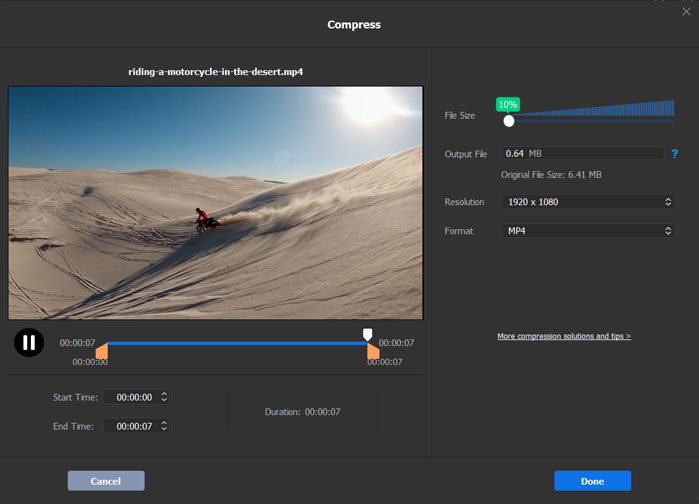 change video parrameter to downsize video file