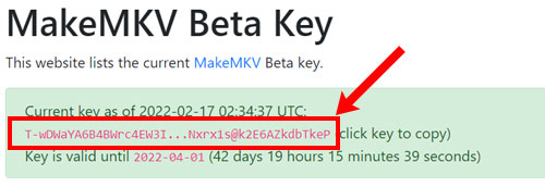 latest makemkv beta key