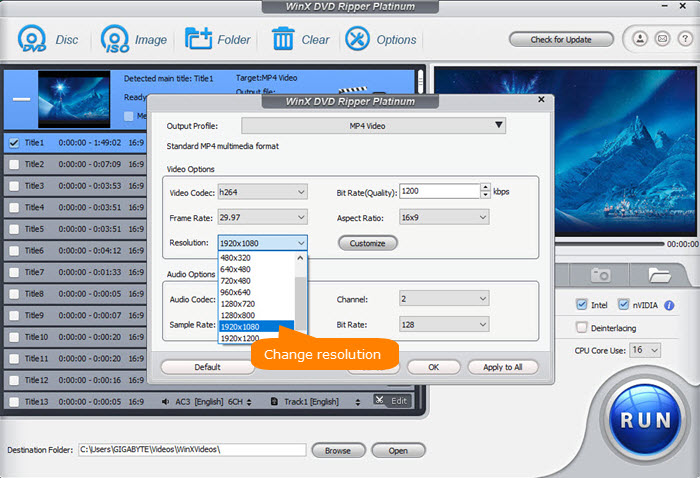 Tweak DVD parameters settings for playing on HDTV