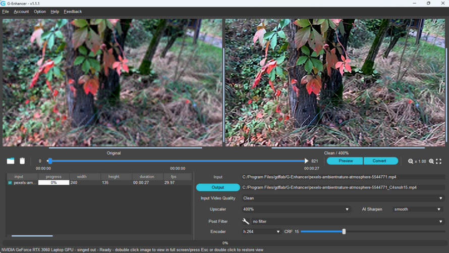 古い動画を高画質化するフリーソフト:G-Enhancer