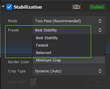 stabilize video preset