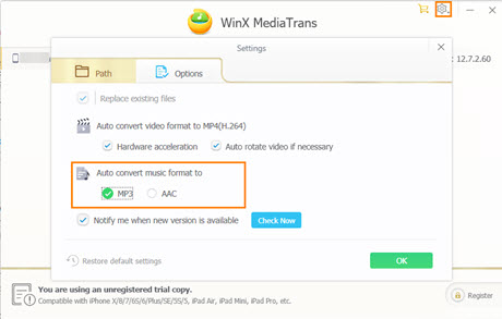 how to convert matched aac file to mp3