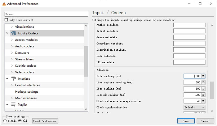 Increase VLC File Caching valume