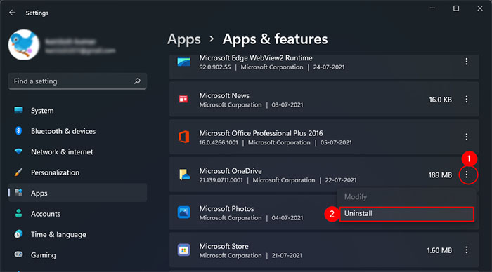 completely uninstall onedrive windows 11