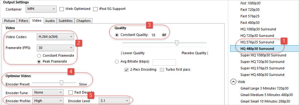 handbrake video converter size