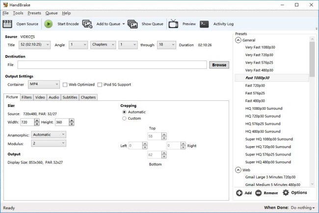 handbrake settings for bluray mkv