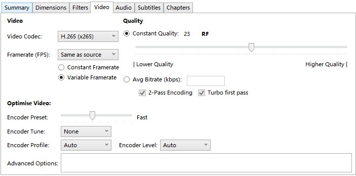 handbrake best settings