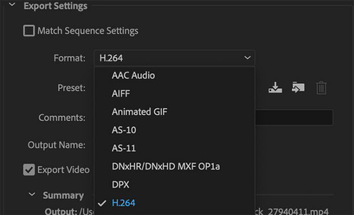 adobe premiere pro export mp4 high quality video