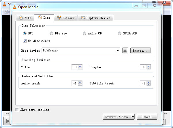 Converting DVD to digital free with VLC - open media