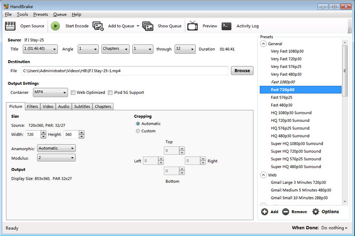 compress video in handbrake