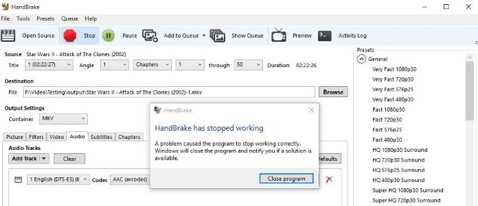 havins issues with handbrake for mac