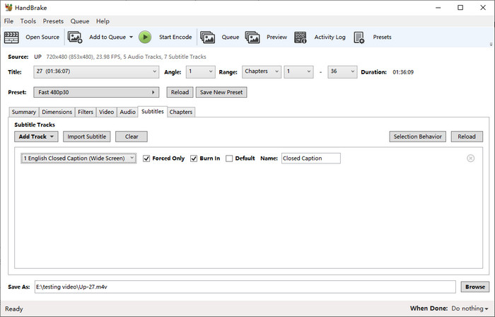 handbrake mp4 force subtitles