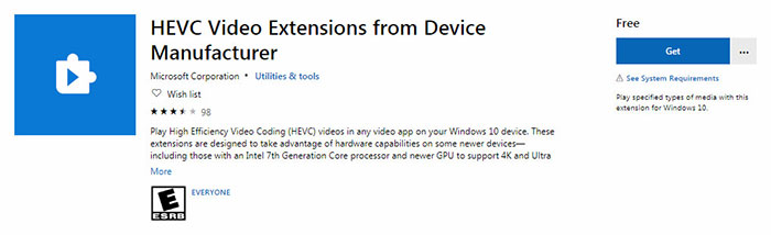 windows 10 hevc video codecs
