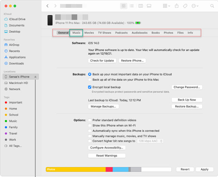 Sync iPhone Music to Mac with Finder