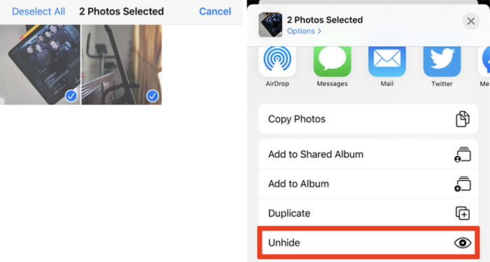 Unhide iPhone pictures