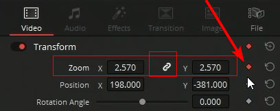 DaVinci Resolve Crop video via Zoom in