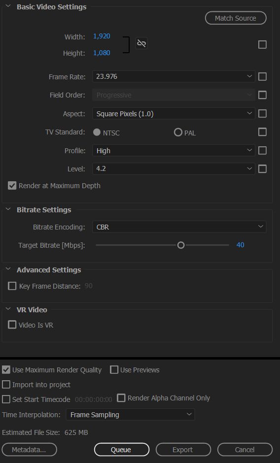 adobe premiere pro export mp4 bitrate settings