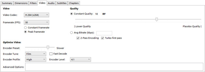 handbrake audio settings