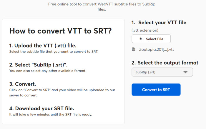 How to Free Convert VTT to SRT Subtitles File Online