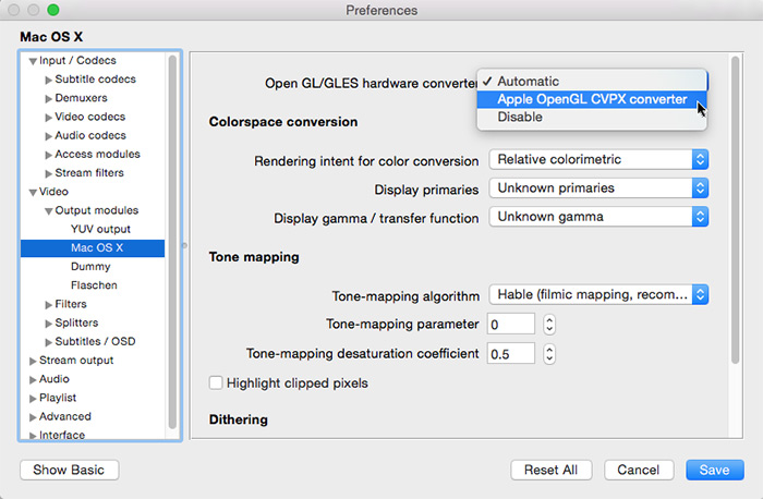 Отключить hardware accelerated decoding в vlc