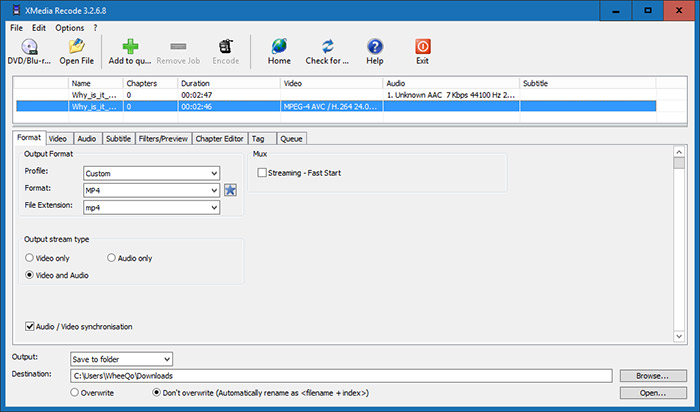 xmedia recode dvd to mp4