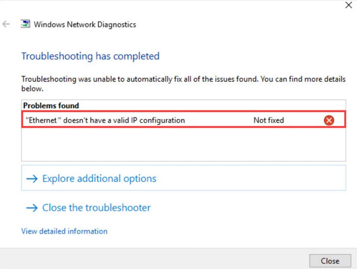 ethernet 3 has no valid ip configuration