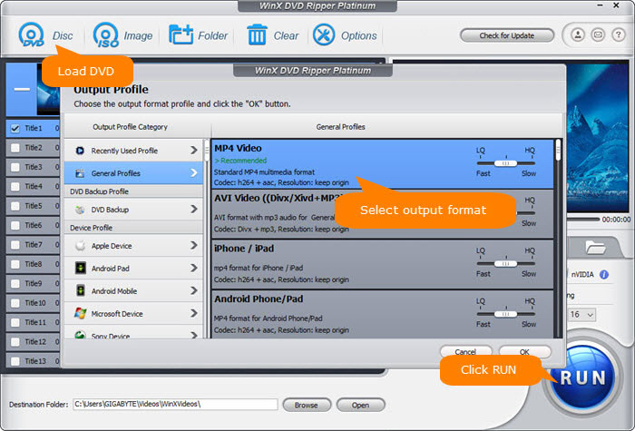 Load DVD and choose output format