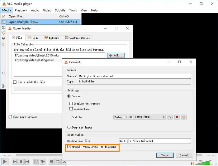 Merge MKV files free with VLC