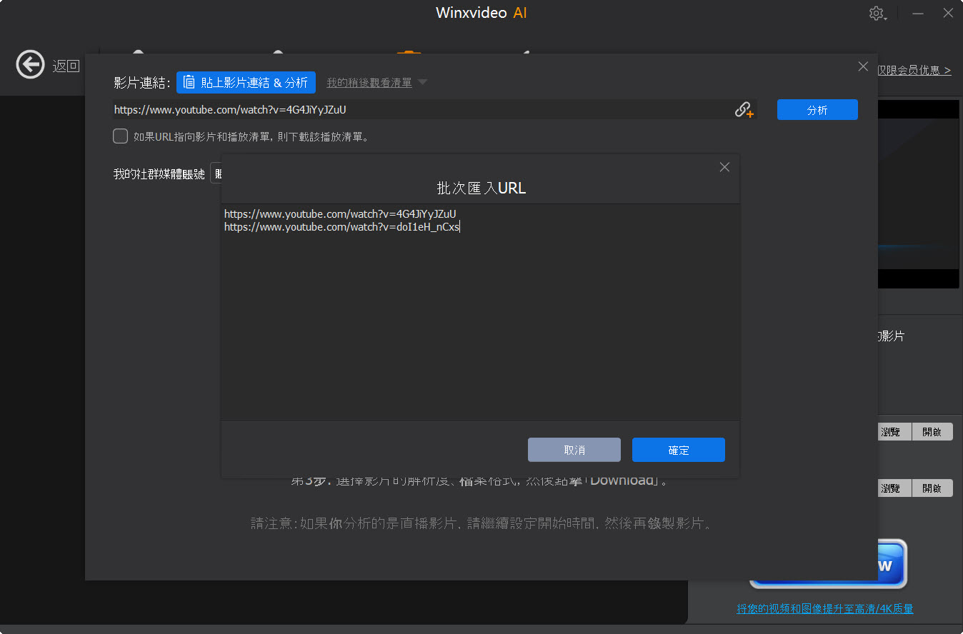 輸入多個影片 URL